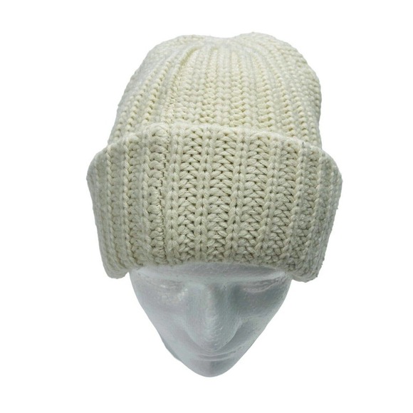 Silence + Noise Hat Beanie OSFM Ivory 100% Acrylic Chunky Knit Cap Fisherman - Picture 1 of 5